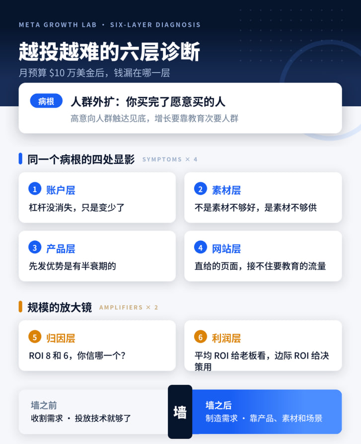 FB 广告月预算过 10 万美金后，为什么越扩越难？我用 Claude 把账户拆成了六层